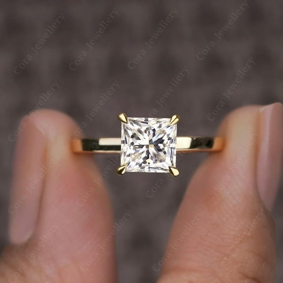 Cora Jewellery 2CT Hidden Halo Princess Moissanite Engagement Ring For Women, 14K Yellow Gold