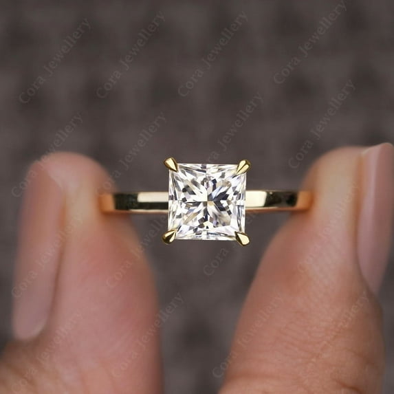 Cora Jewellery 2CT Princess Moissanite Hidden Halo Engagement Ring For Women, 14K Yellow Gold