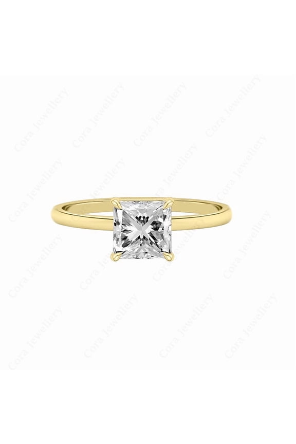 2CT Princess Moissanite Simple Solitaire Engagement Ring For Women, 14K Yellow Gold
