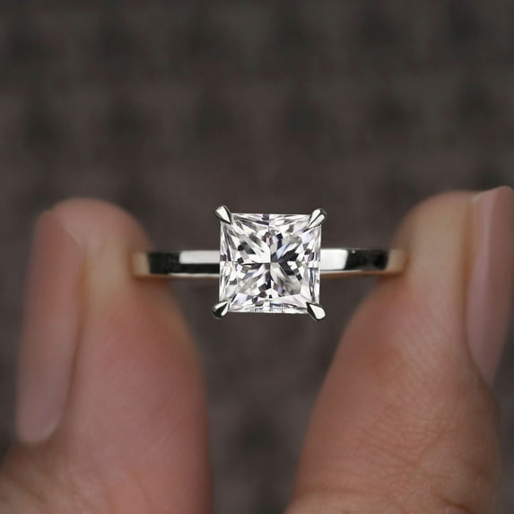 Cora Jewellery 2CT Princess Moissanite Solitaire Engagement Ring For Women, 10K White Gold