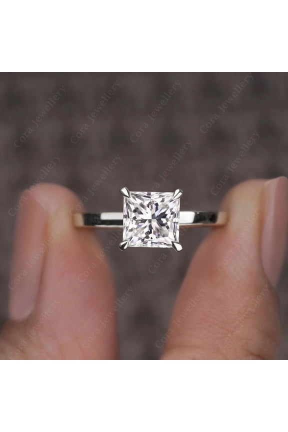 2CT Princess Moissanite Simple Solitaire Engagement Ring For Women, 10K White Gold