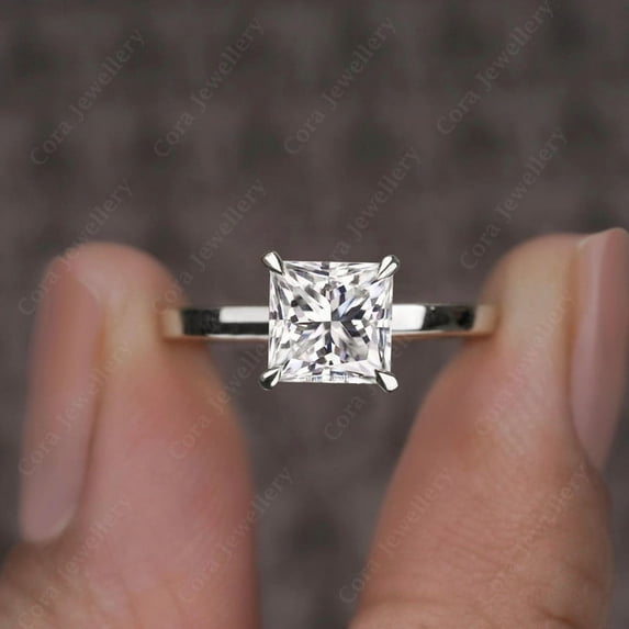 Cora Jewellery 2.0CT Princess Moissanite Bridge Diamond Solitaire Engagement Ring For Women, 10K White Gold