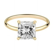 CORA JEWELLERY 2CT Princess cut Moissanite Hidden Halo Engagement Ring for Women, 10K Yellow Gold, 5 US