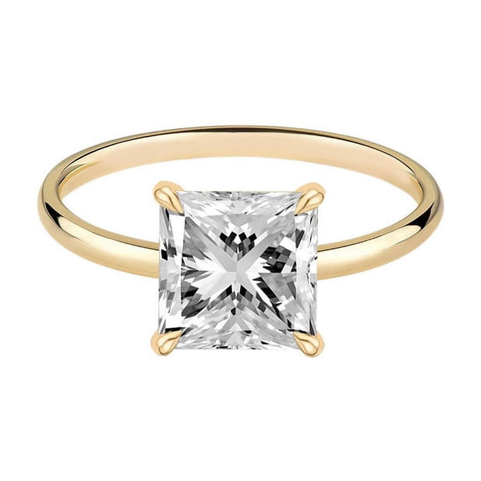 Cora Jewellery 2CT Princess cut Moissanite Hidden Halo Engagement Ring for Women, 10K Yellow Gold, 7 US