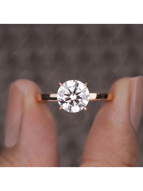 2CT Round Moissanite Bridge Diamond Hidden Halo Engagement Ring For Women, 10K Rose Gold