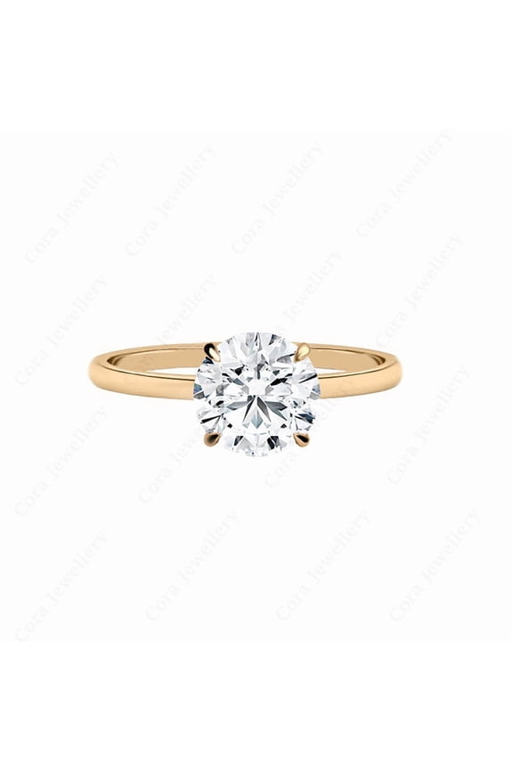 2CT Round Moissanite Bridge Diamond Solitaire Engagement Ring For Women, 14K Rose Gold