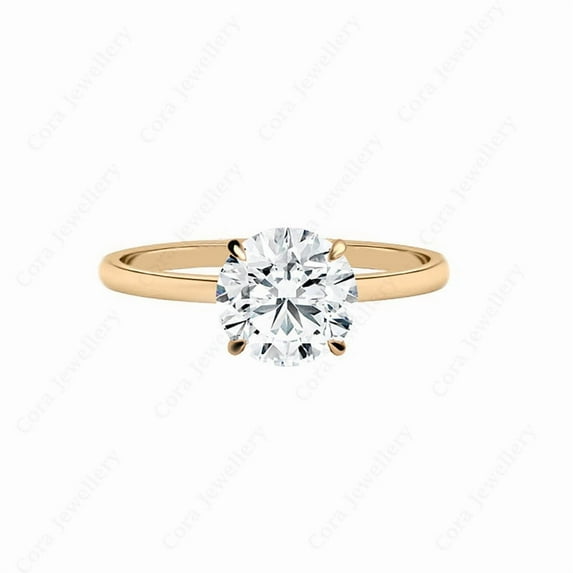 Cora Jewellery 2CT Round Moissanite Bridge Diamond Solitaire Engagement Ring For Women, 18K Rose Gold
