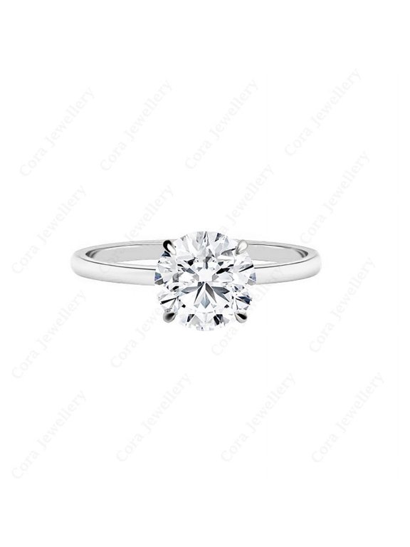 2CT Round Moissanite Bridge Diamond Solitaire Engagement Ring For Women, 18K White Gold