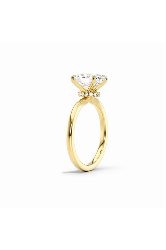 2CT Round Moissanite Engagement Ring, Solitaire Hidden Halo Ring for Women, 10K Yellow Gold, 5 US