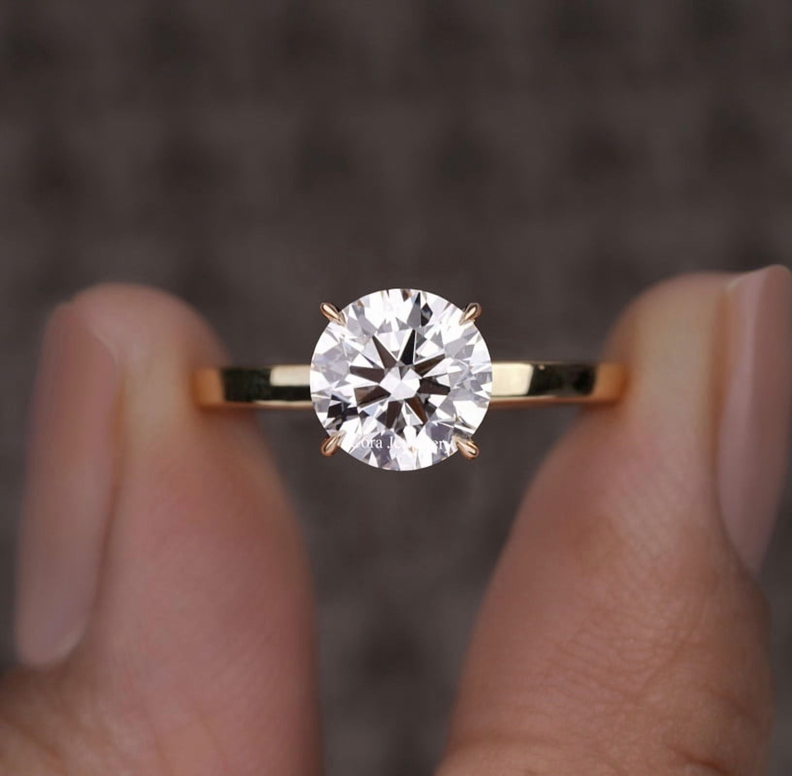 Cora Jewellery 2CT Round Moissanite Ring, Solitaire Engagement Ring for Women, 10K Yellow Gold, 5 US