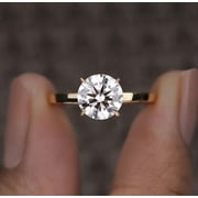 CORA JEWELLERY 2CT Round Moissanite Ring, Solitaire Engagement Ring for Women, 10K Yellow Gold, 5 US