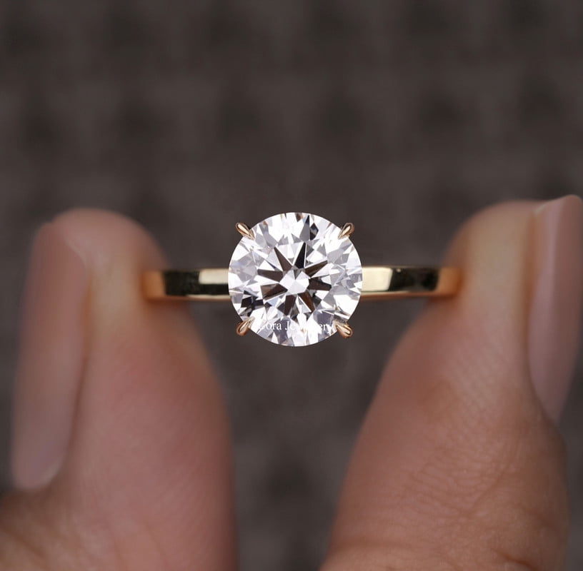 Cora Jewellery 2CT Round Moissanite Ring, Solitaire Engagement Ring for Women, 14K Yellow Gold, 10 US