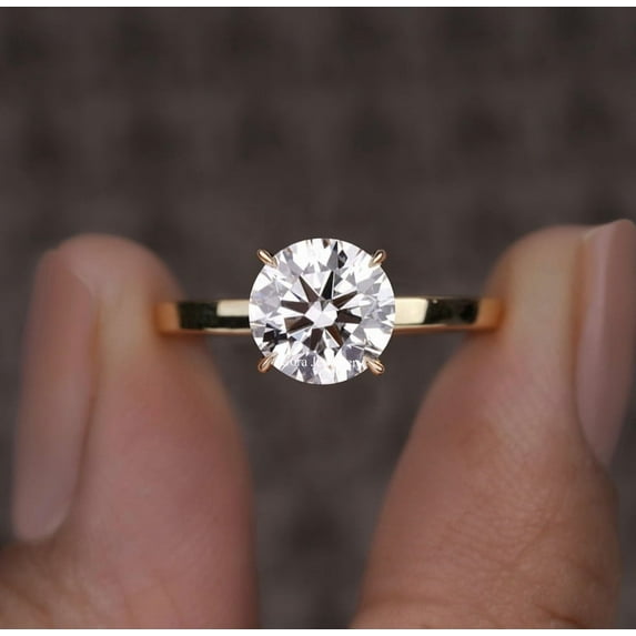 Cora Jewellery 2CT Round Moissanite Ring, Solitaire Engagement Ring for Women, 18K Yellow Gold, 5 US