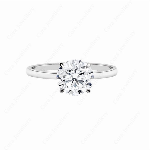 Cora Jewellery 2CT Round Moissanite Simple Solitaire Engagement Ring For Women, 18K White Gold