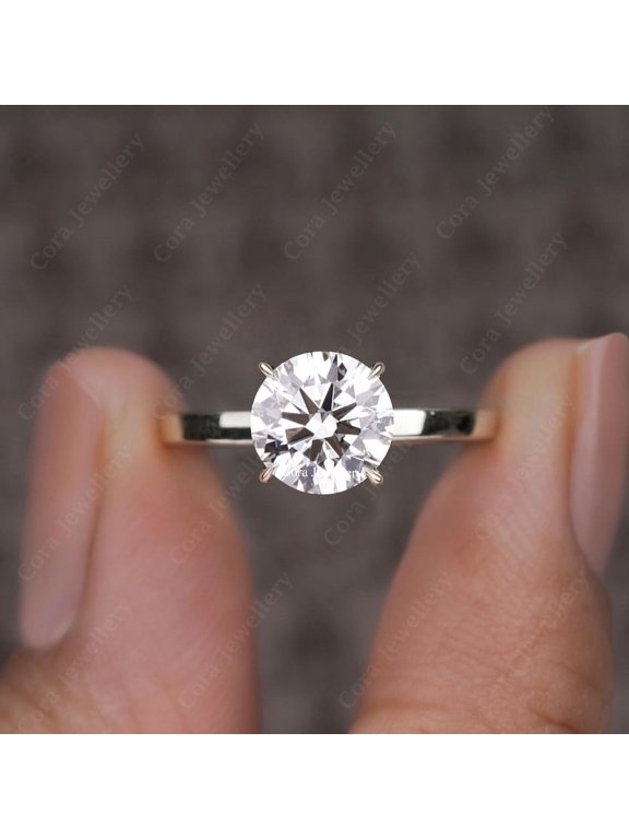 2CT Round Moissanite Bridge Diamond Solitaire Engagement Ring For Women, 10K White Gold