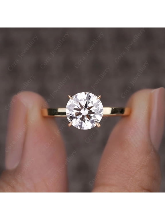 2CT Round Moissanite Solitaire Engagement Ring For Women, 10K Yellow Gold