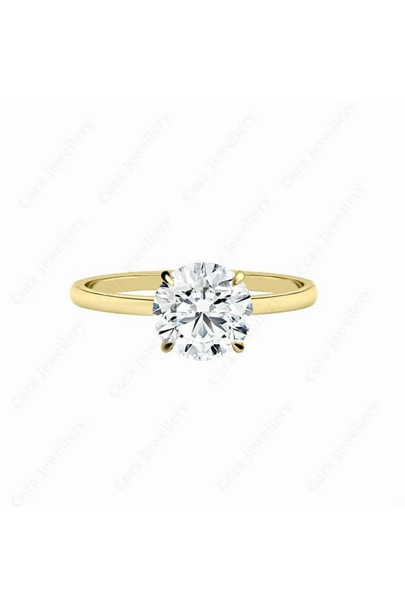 2CT Round Moissanite Simple Solitaire Engagement Ring For Women, 14K Yellow Gold