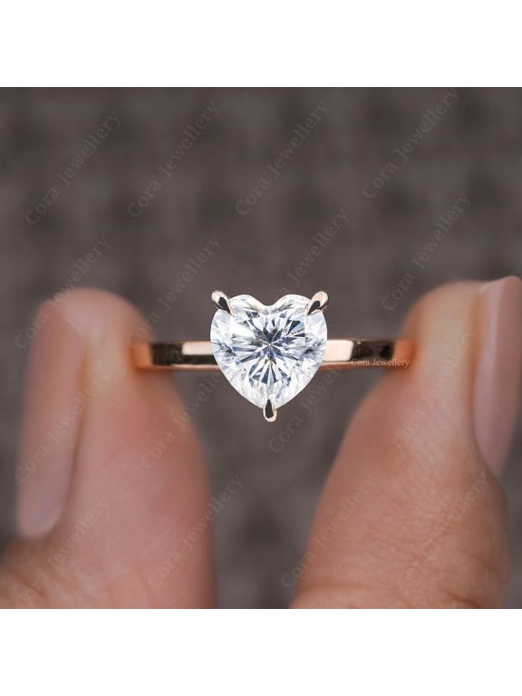 2CT Tulip Setting Heart Moissanite Solitaire Engagement Ring For Women, 14K Rose Gold
