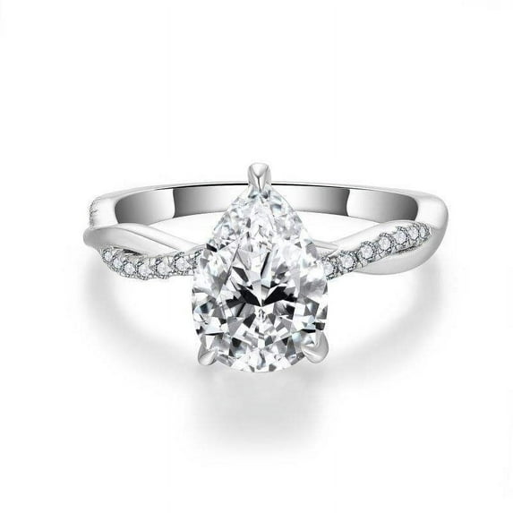 Cora Jewellery 2CT Twisted Shank Pear Moissanite Engagement Ring For Women, 18K White Gold