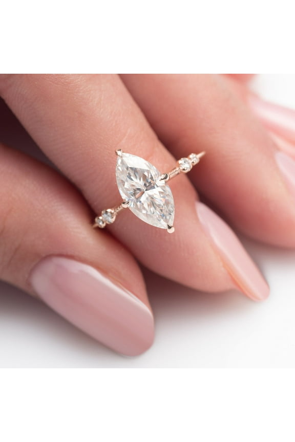 2CT Vintage Style Marquise Moissanite Engagement Ring For Women, 10K Rose Gold