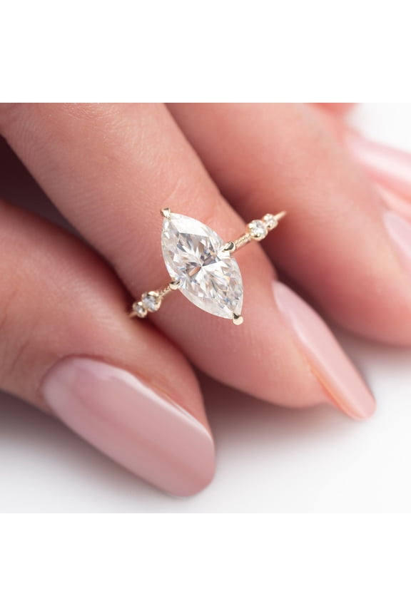 2CT Vintage Style Marquise Moissanite Engagement Ring For Women, 10K Yellow Gold