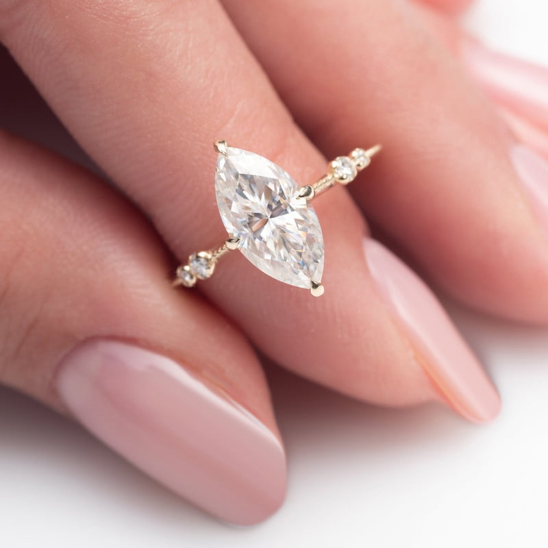 Cora Jewellery 2CT Vintage Style Marquise Moissanite Engagement Ring For Women, 14K Yellow Gold