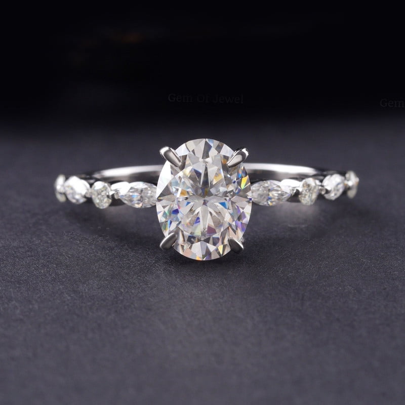 Cora Jewellery 2TCW Oval Moissanite Engagement Ring For Women, 14K Rose Gold
