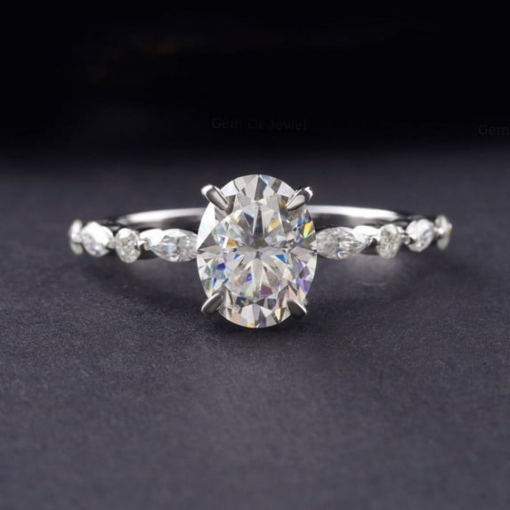 Cora Jewellery 2TCW Oval Moissanite Engagement Ring For Women, 14K White Gold