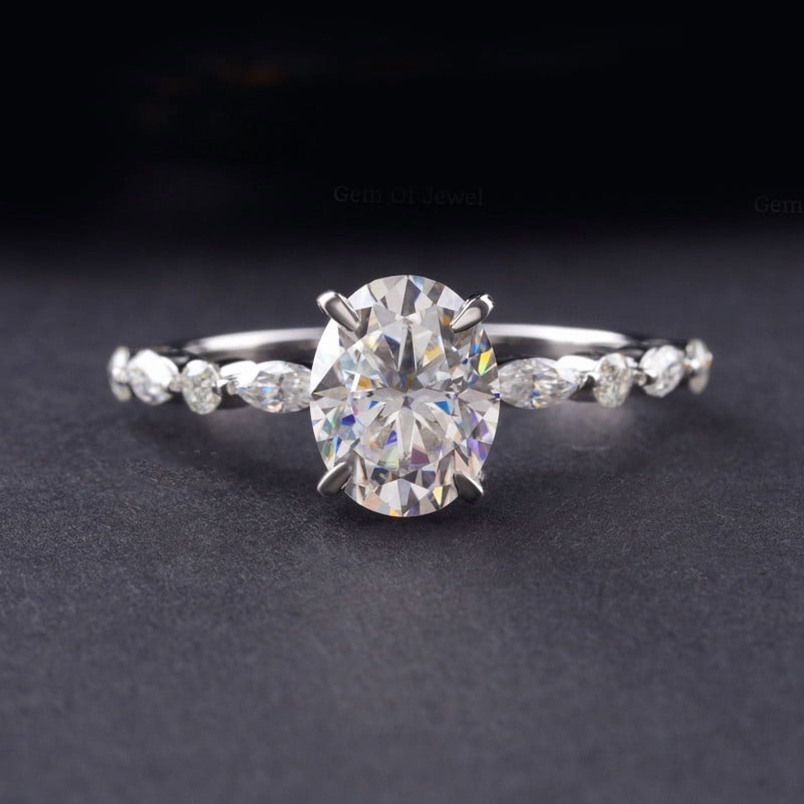 Cora Jewellery 2TCW Oval Moissanite Engagement Ring For Women, 14K Yellow Gold