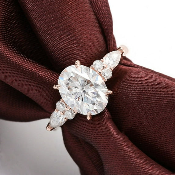 Cora Jewellery 2TCW Oval Moissanite Engagement Ring For Women With Side Pear, 18K Rose Gold