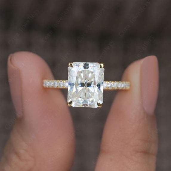 Cora Jewellery 3.5CT Radiant Moissanite Engagement Ring for Women, 18K Yellow Gold, 6 US