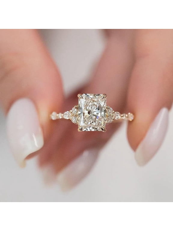 3CT Art Deco Radiant Moissanite Engagement Ring For Women, 10K Yellow Gold