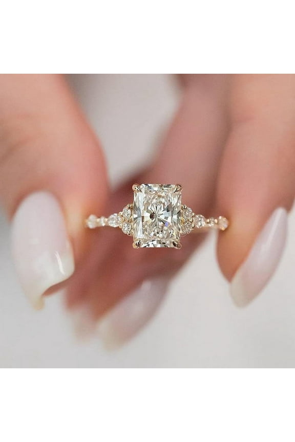 3CT Art Deco Radiant Moissanite Engagement Ring For Women, 18K Yellow Gold