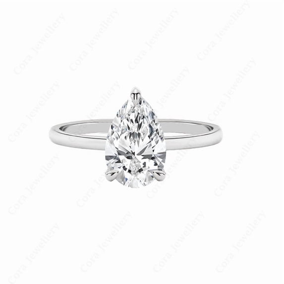 Cora Jewellery 3CT Bridge Diamond Hidden Halo Pear Moissanite Engagement Ring For Women, 10K White Gold
