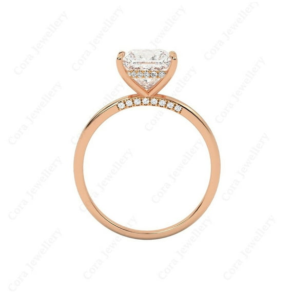 Cora Jewellery 3CT Bridge Diamond Oval Moissanite Hidden Halo Engagement Ring For Women, 10K Rose Gold