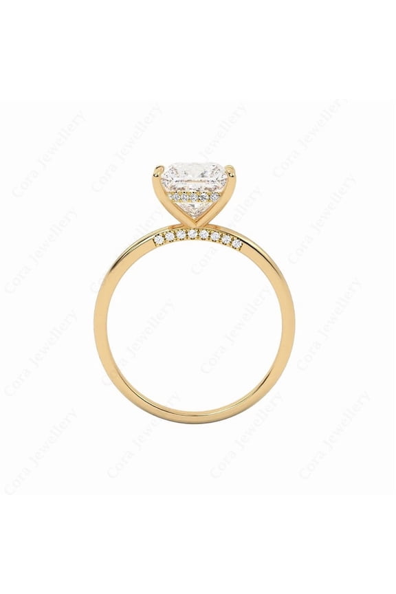 3CT Bridge Diamond Oval Moissanite Hidden Halo Engagement Ring For Women, 10K Yellow Gold