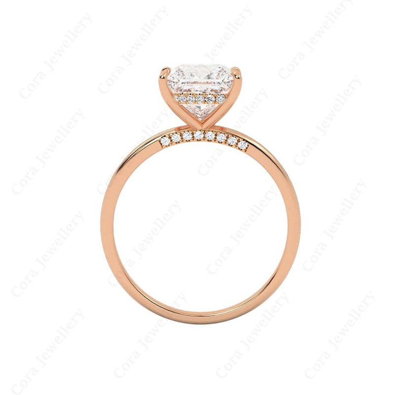 Cora Jewellery 3CT Bridge Diamond Oval Moissanite Hidden Halo Engagement Ring For Women, 14K Rose Gold