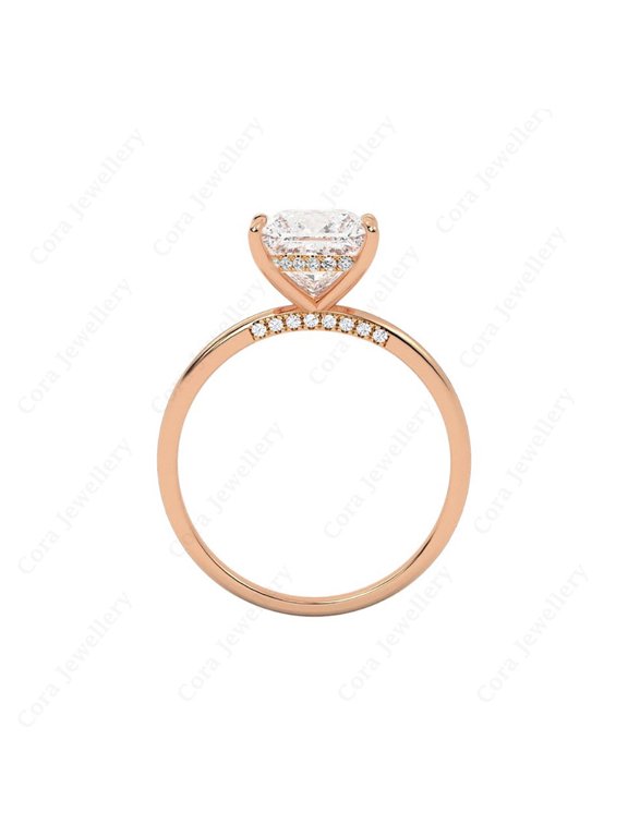 3CT Bridge Diamond Oval Moissanite Hidden Halo Engagement Ring For Women, 18K Rose Gold