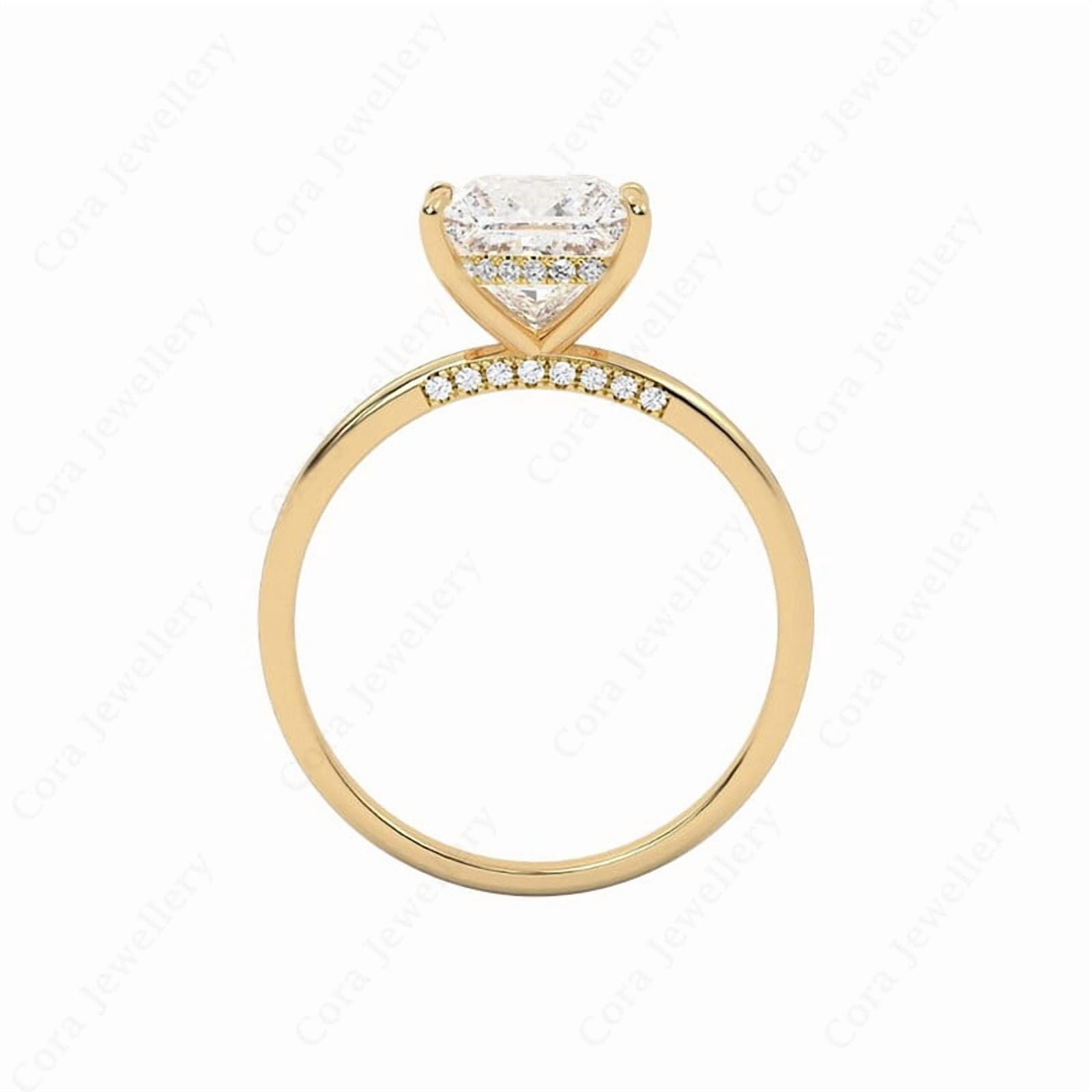 Cora Jewellery 3CT Bridge Diamond Oval Moissanite Hidden Halo Engagement Ring For Women, 18K Yellow Gold