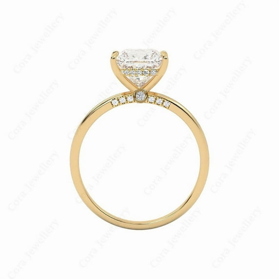 Cora Jewellery 3CT Bridge Diamond Oval Moissanite Hidden Halo Peekaboo Engagement Ring For Women, 14K Yellow Gold