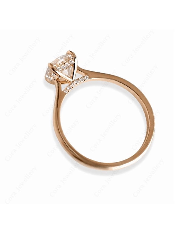 3CT Bridge Diamond Pear Moissanite Hidden Halo Engagement Ring For Women, 10K Rose Gold