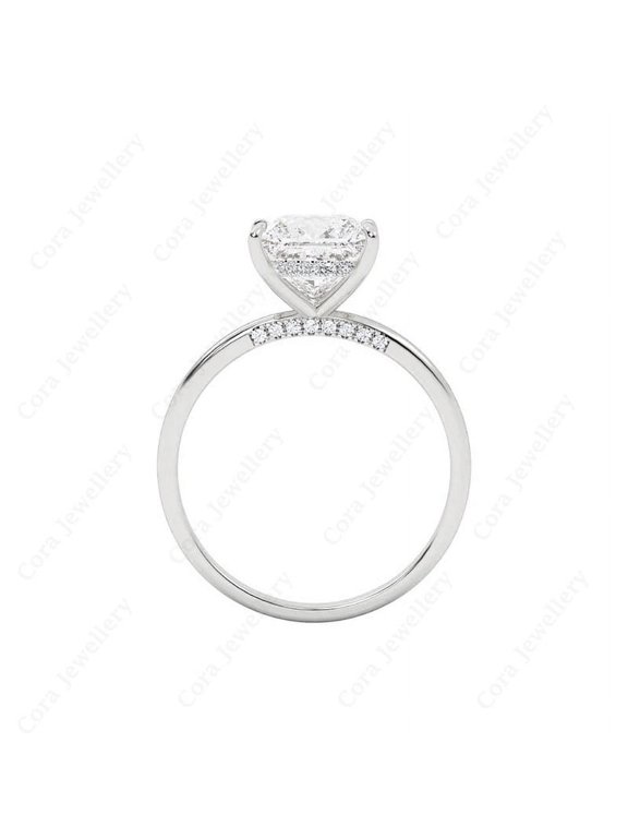 3CT Bridge Diamond Pear Moissanite Hidden Halo Engagement Ring For Women, 18K White Gold