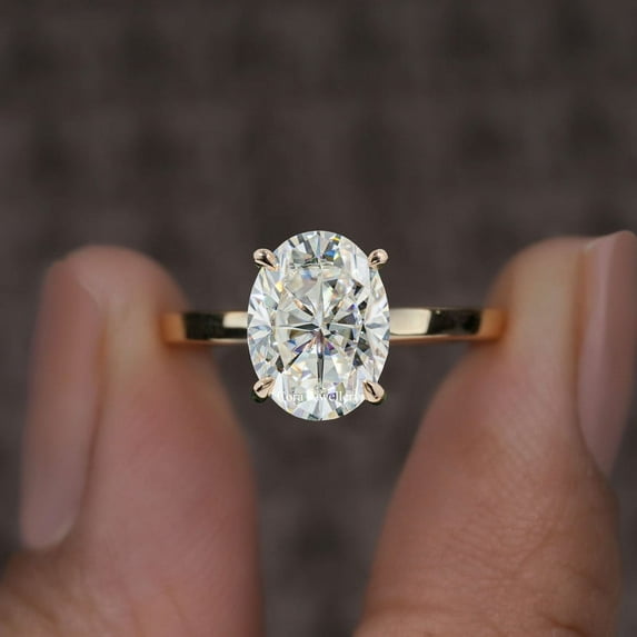 Cora Jewellery 3CT Cathedral Setting Oval Moissanite Hidden Halo Engagement Ring For Women, 14K Yellow Gold