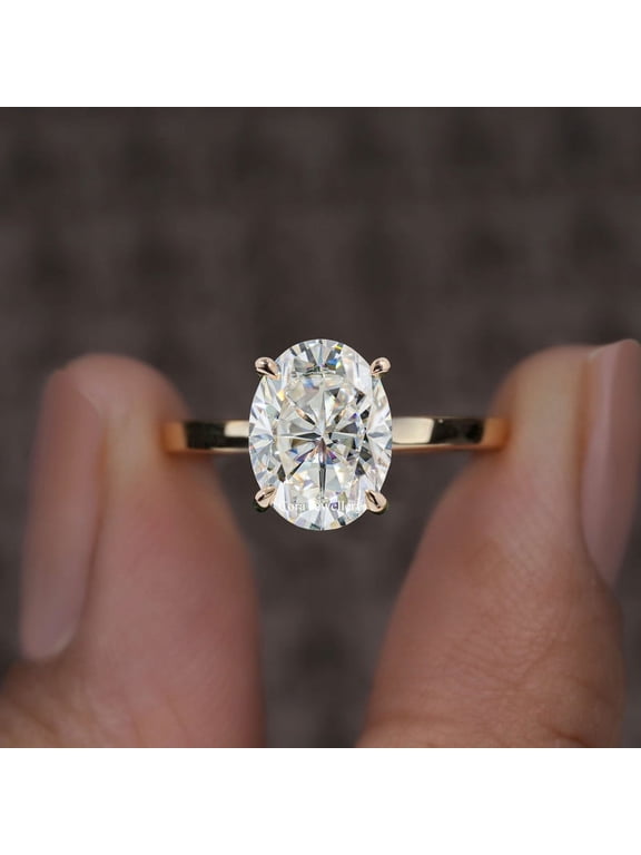 3CT Cathedral Setting Oval Moissanite Solitaire Engagement Ring For Women, 14K Yellow Gold