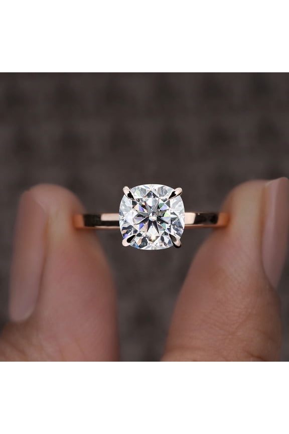 3CT Cushion Moissanite Hidden Halo Engagement Ring For Women, 10K Rose Gold