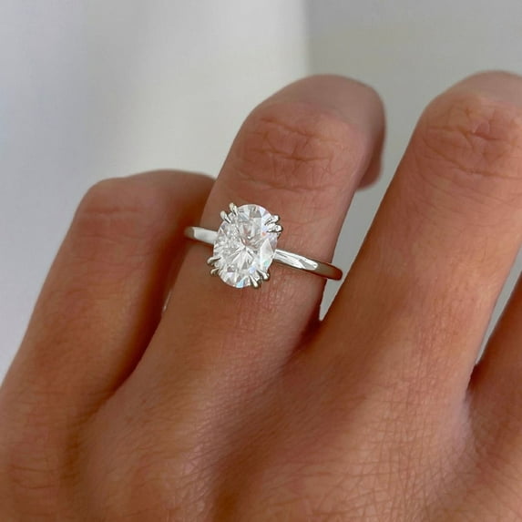 Cora Jewellery 3CT Double Prong Oval Moissanite Hidden Halo Engagement Ring For Women, 10K White Gold