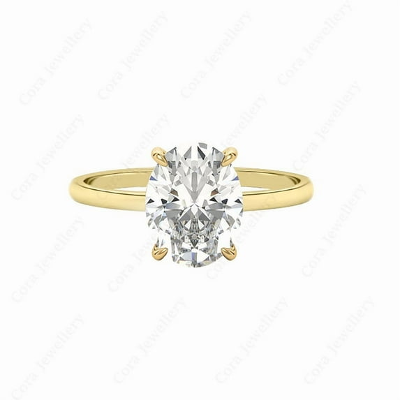 Cora Jewellery 3CT Hidden Halo Bridge Diamond Oval Moissanite Engagement Ring For Women, 10K Yellow Gold