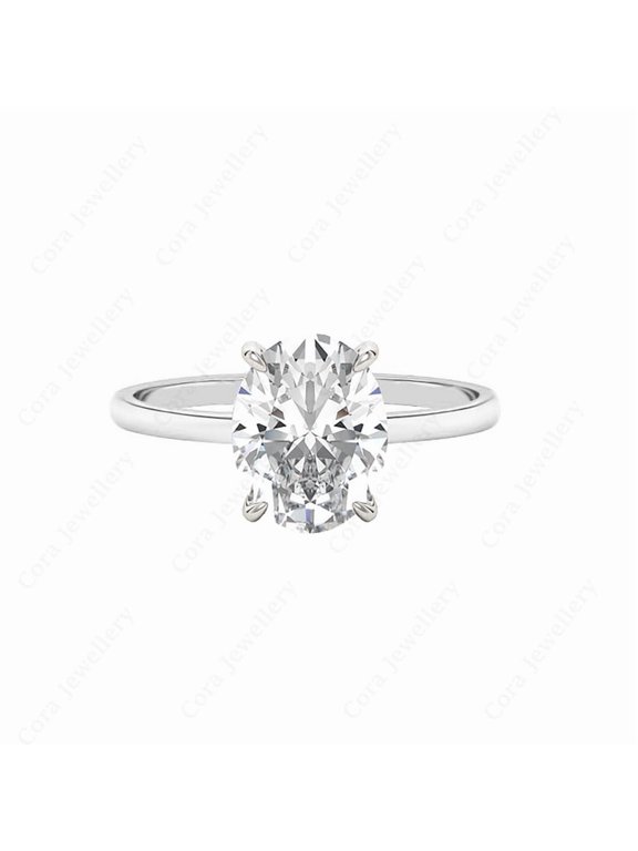 3CT Hidden Halo Bridge Diamond Oval Moissanite Engagement Ring For Women, 14K White Gold