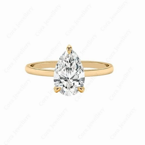 Cora Jewellery 3CT Hidden Halo Bridge Diamond Pear Moissanite Engagement Ring For Women, 10K Rose Gold