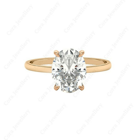 Cora Jewellery 3CT Hidden Halo Oval Moissanite Engagement Ring For Women, 14K Rose Gold